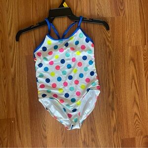 Girls ocean pacific m 7/8 racerback one piece polka dot swimsuit